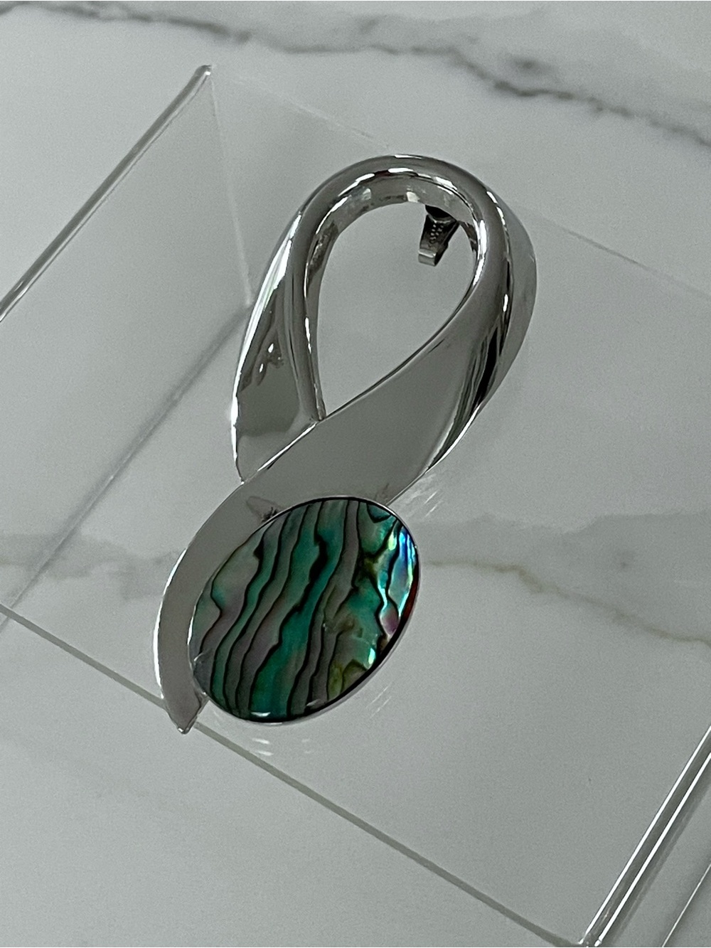 Silver Pendant With Iridescent Rainbow Abalone Inlay